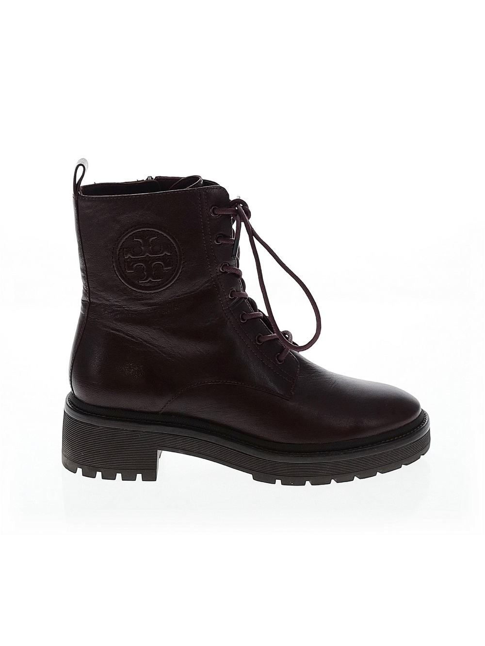 Tory Burch Lace-Up Leather Combat Boot in Dark Brown